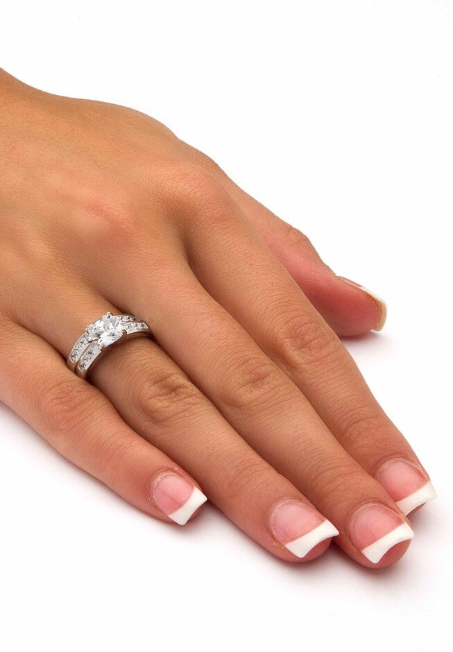 Platinum over Silver Princess Cut Cubic Zirconia Bridal Ring Set, , alternate image number 2