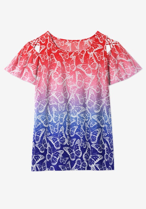 Lace-Detail Cold-Shoulder Tee, , alternate image number null