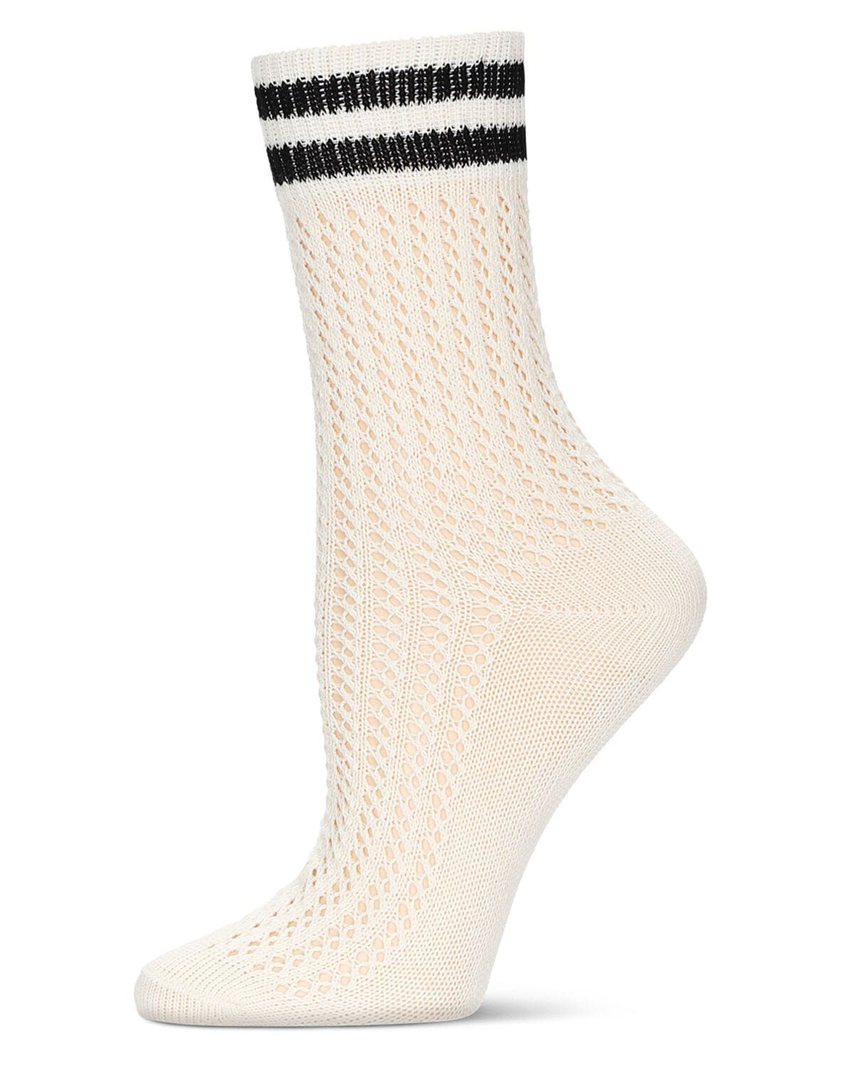 Women&#39;s Pointelle Knit Striped Crew Socks, IVORY, hi-res image number 0
