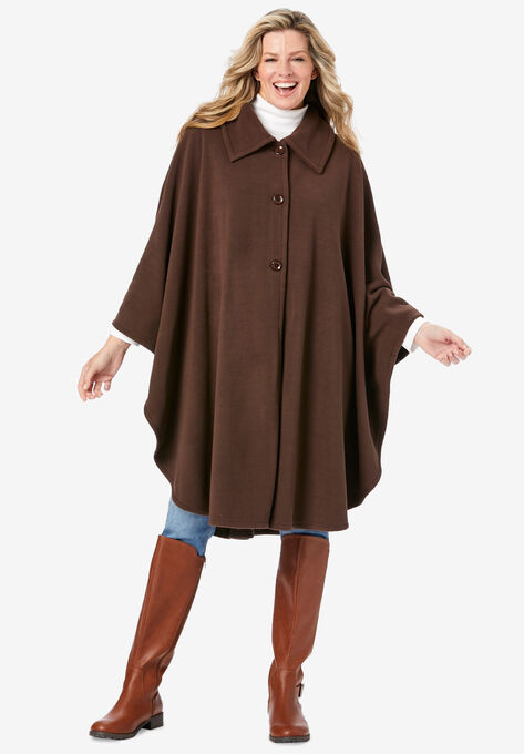 Button-Front Fleece Cape, CHOCOLATE, hi-res image number null