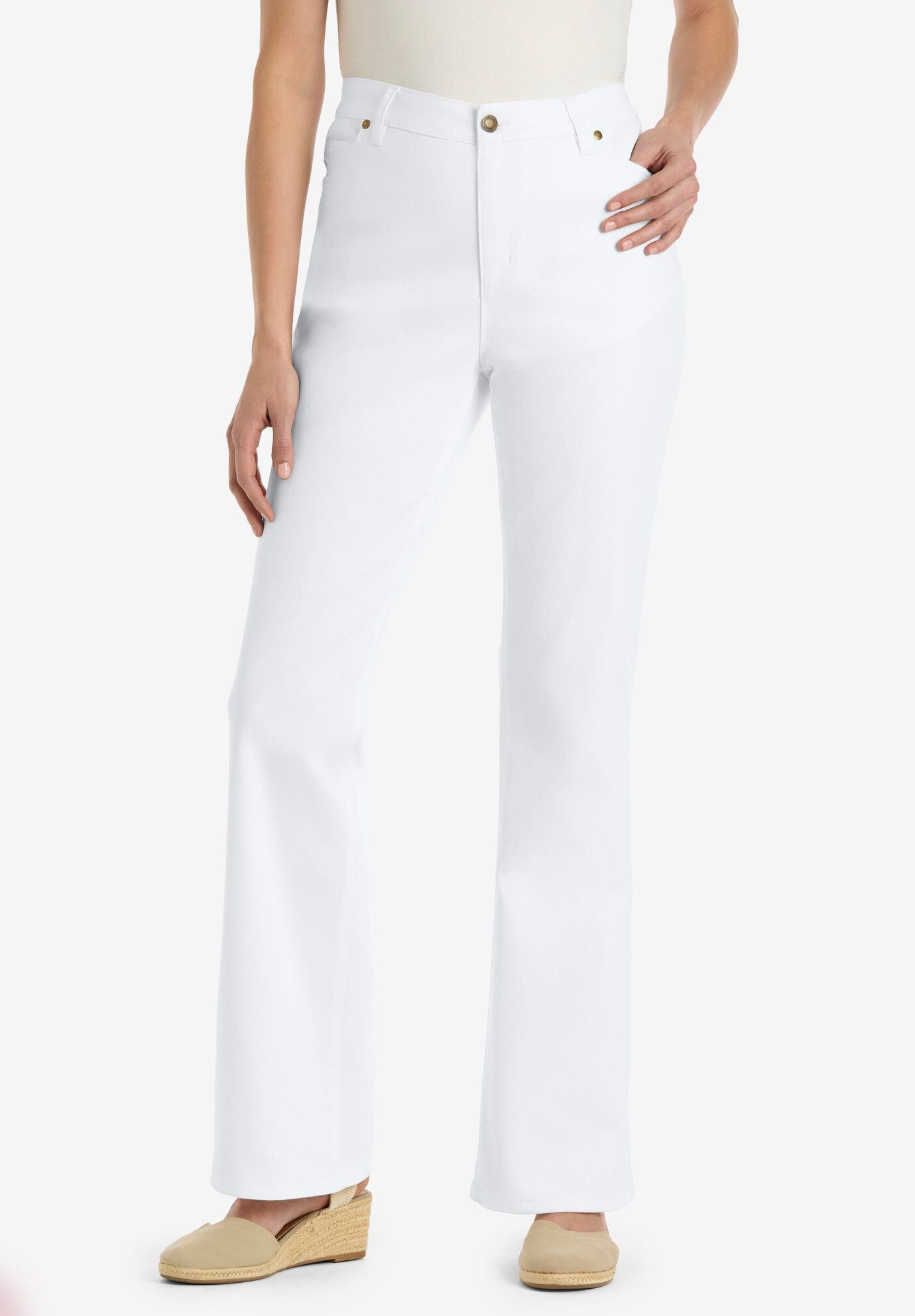 Bootcut Stretch Comfort Denim Five-Pocket Jeans, WHITE, hi-res image number 0