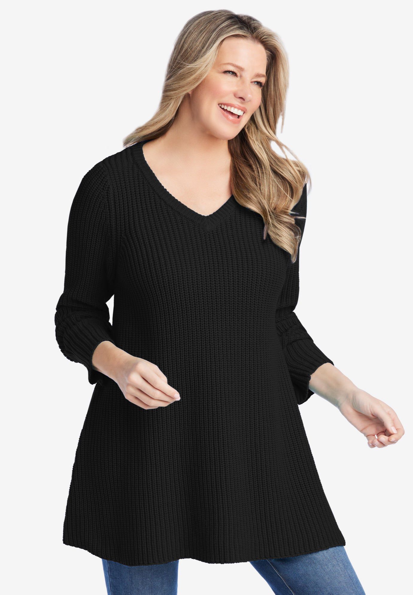 V-Neck Shaker A-Line Sweater | OneStopPlus