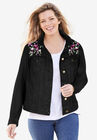 Stretch Denim Jacket, BLACK BLOOM EMBROIDERY, hi-res image number null