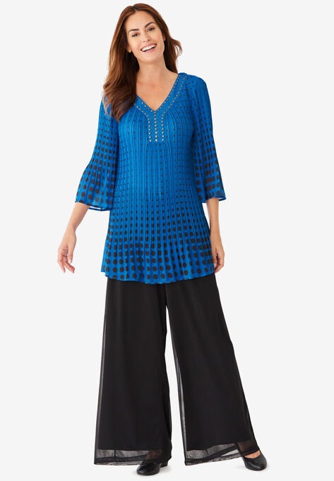 Embellished Pleated Blouse, BRIGHT COBALT LINEAR GRADIENT DOT, hi-res image number null