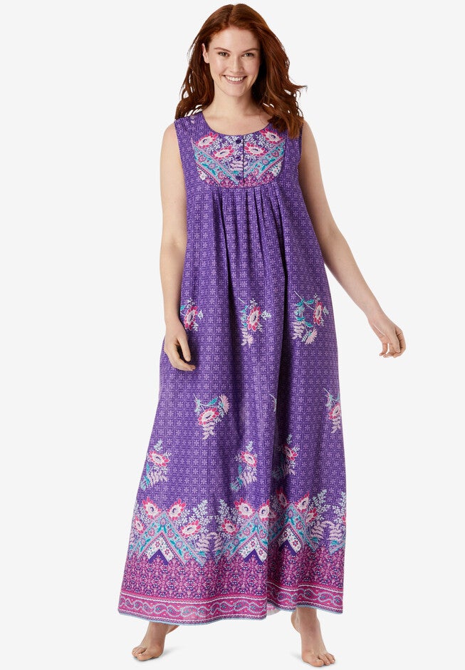 Sleeveless Bib Long Lounger, PLUM BURST BOHO BORDER, hi-res image number 0