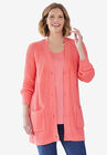 Long-Sleeve Shaker Cardigan Sweater, SWEET CORAL, hi-res image number null
