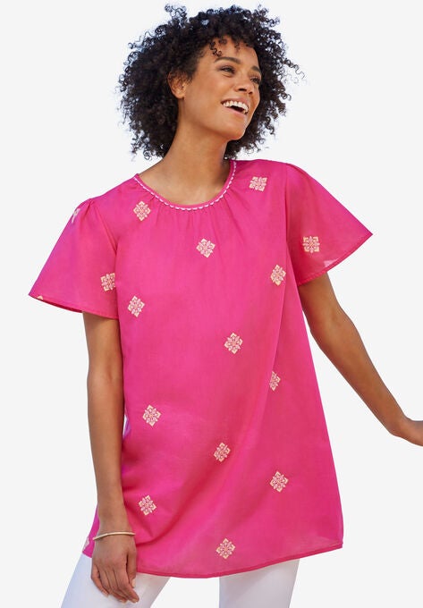 Embroidered Flutter Tunic., RASPBERRY SORBET, hi-res image number null