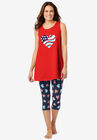 Scoopneck Tank & Capri Legging PJ Set , NAVY AMERICANA HEART, hi-res image number null