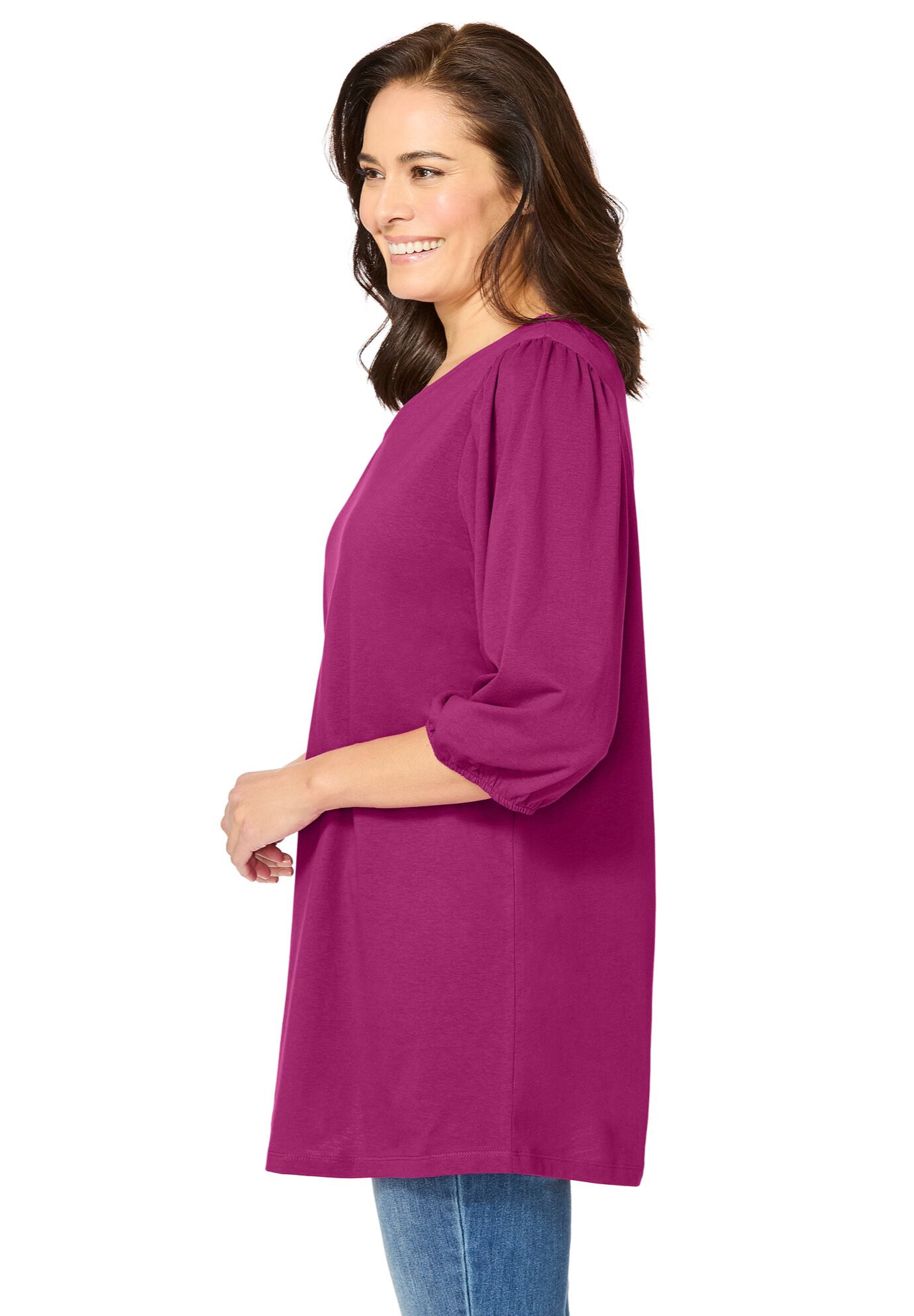 Reversible Neckline Tunic, RASPBERRY, alternate image number 3
