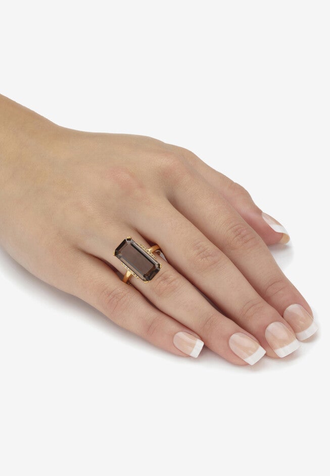 Yellow Gold over Silver Smoky Quartz and White Topaz Ring (11 5/8 cttw.), , alternate image number null
