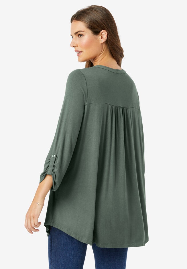 Pleated Henley Top, , on-hover image number 1
