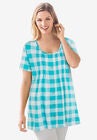 A-Line Knit Tunic, PRETTY JADE BUFFALO PLAID, hi-res image number null
