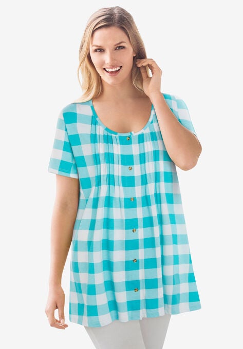 A-Line Knit Tunic, PRETTY JADE BUFFALO PLAID, hi-res image number null