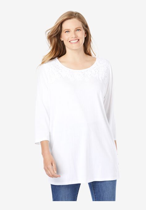 Crochet Trim Tee, WHITE, hi-res image number null