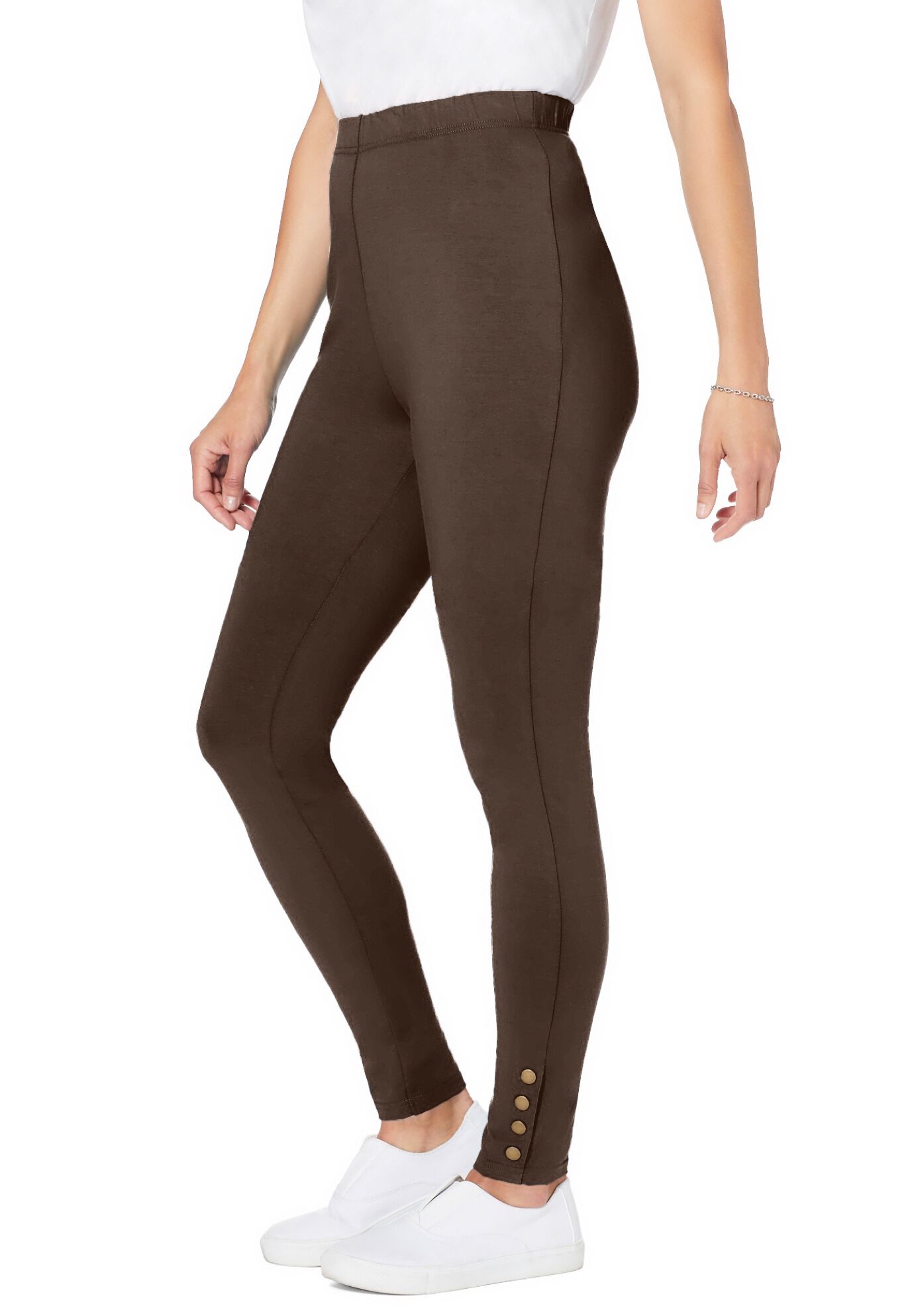 Stretch Cotton Snap-Trim Legging, CHOCOLATE, alternate image number 2