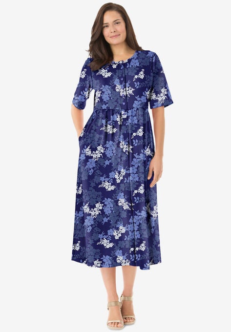 Button-Front Essential Dress, NAVY GRAPHIC BLOOM, hi-res image number null