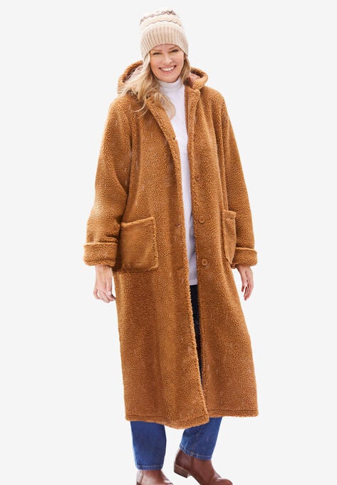 Long Hooded Berber Fleece Coat, TOFFEE, hi-res image number null