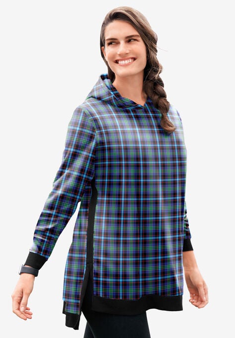 Microfleece Hoodie, BLUE PLAID, hi-res image number null