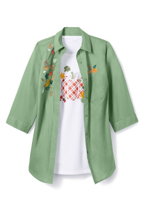 2-Piece Embroidered Poplin Tunic and Tee Set, , alternate image number null