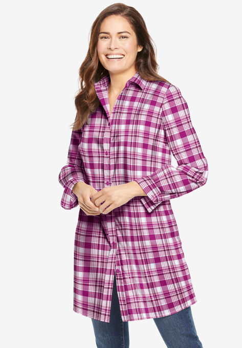 Perfect Long-Sleeve A-Line Tunic, RASPBERRY CHARMING PLAID, hi-res image number null