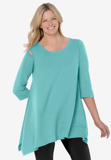 French Terry Handkerchief Hem Tunic, AZURE, hi-res image number null