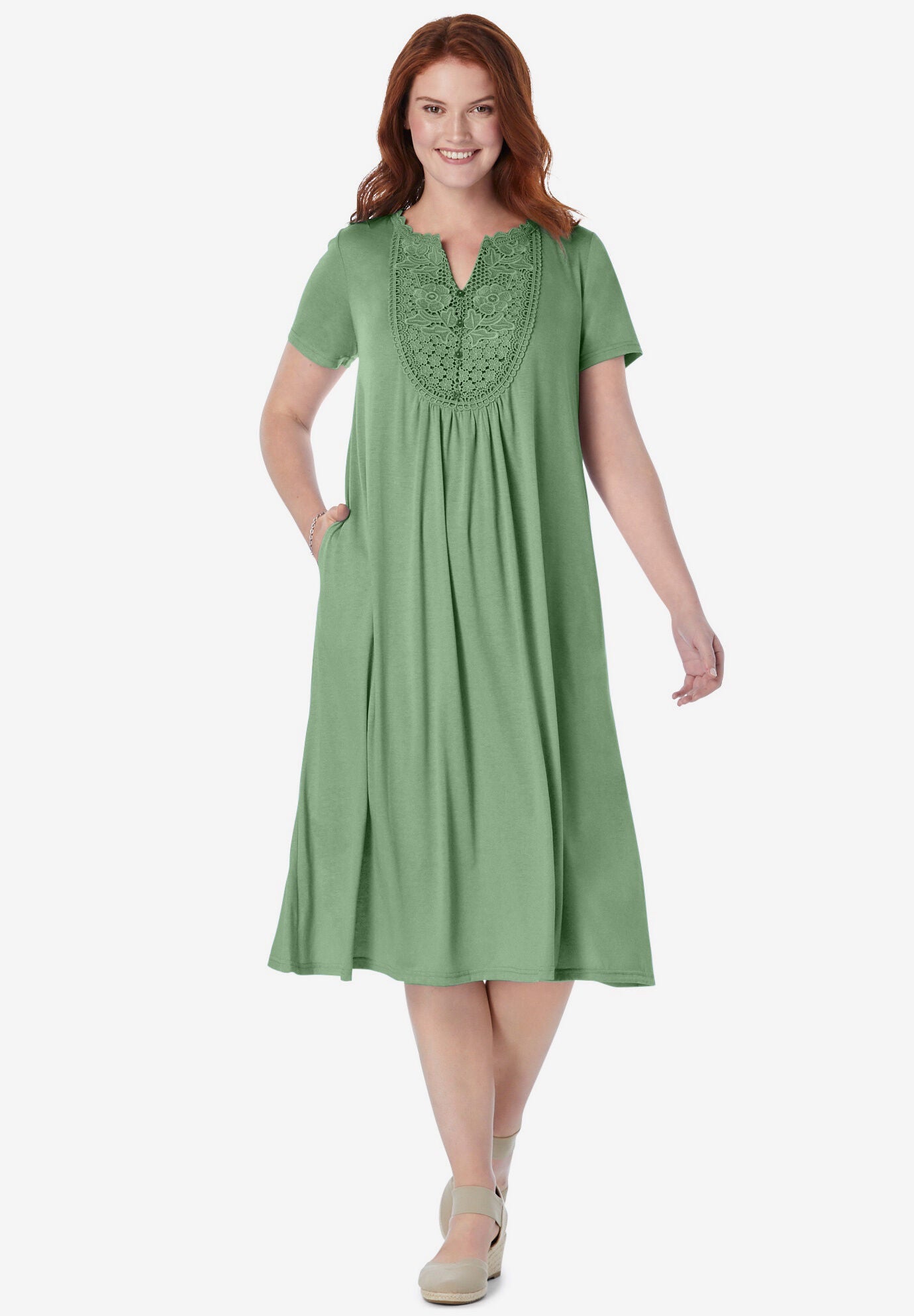 Embroidered Lace Bib Knit Dress, , alternate image number 3