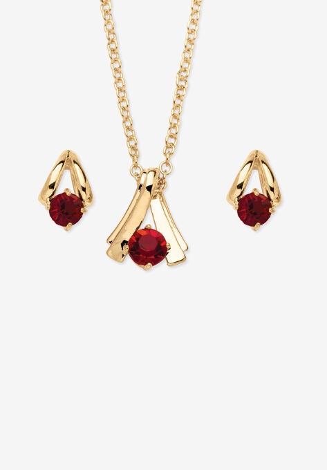 Simulated Birthstone Solitaire Pendant and Earring Set with FREE Gift in Goldtone, Boxed, JULY, hi-res image number null