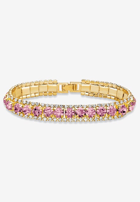 Gold Tone Tennis Bracelet (10mm), Round Birthstones and Crystal, 7", JUNE, hi-res image number null