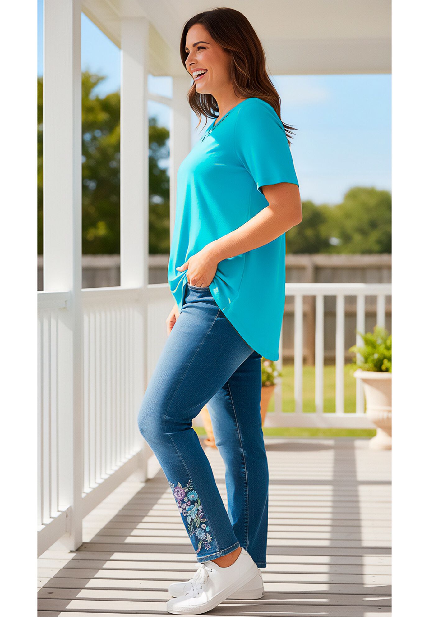 Straight-Leg Stretch Denim Five-Pocket Jeans, , alternate image number 6