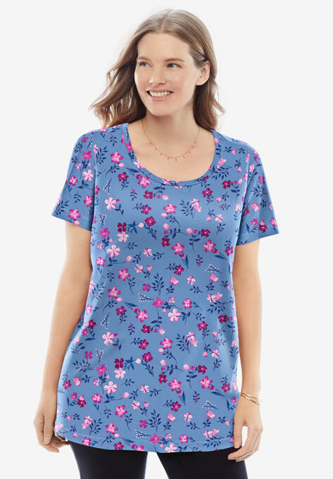 Perfect Printed Short-Sleeve Scoop-Neck Tee, FRENCH BLUE PRETTY FLORAL, hi-res image number null