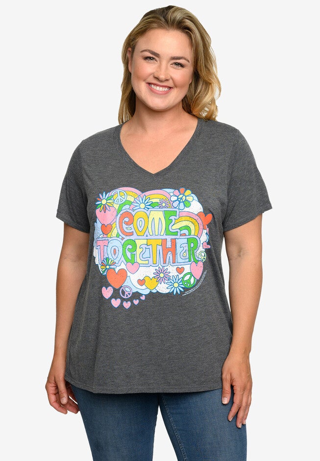 Beatles Come Together V-Neck T-Shirt Band Tee Heather Charcoal, CHARCOAL GREY, hi-res image number 0