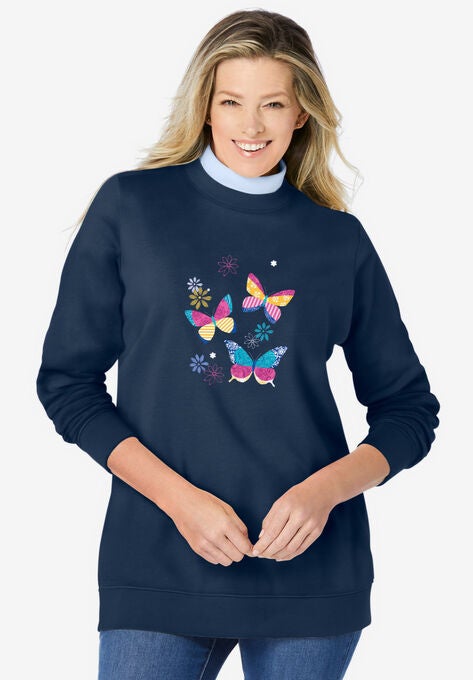 Layered-Look Sweatshirt, NAVY PRETTY BUTTERFLIES, hi-res image number null