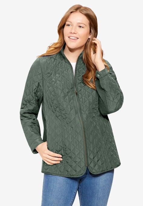 Zip-Front Quilted Jacket, PINE, hi-res image number null