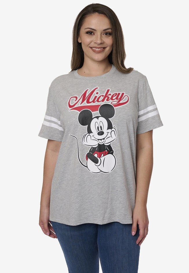 Disney Mickey Mouse Striped Sleeve Varsity T-Shirt, GRAY, hi-res image number null