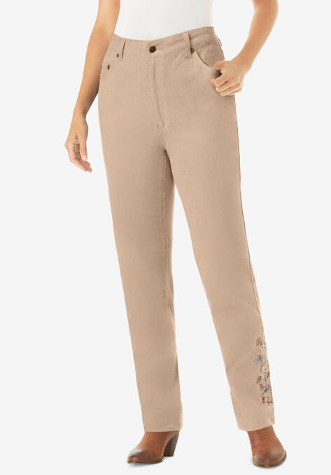 Corduroy Straight Leg Stretch Pant, NEW KHAKI GARDEN EMBROIDERY, hi-res image number null