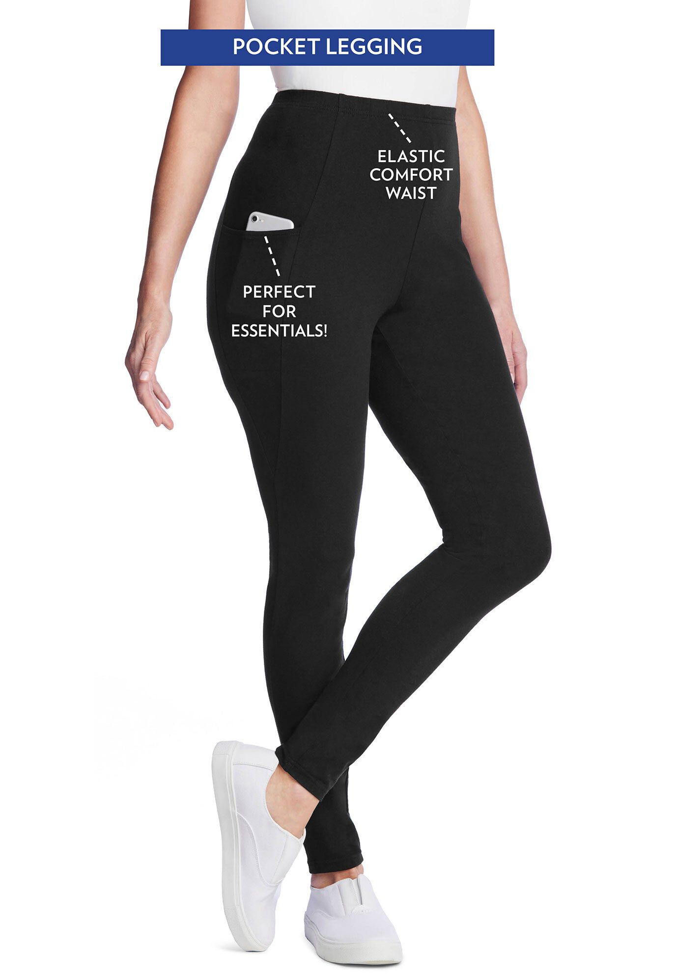 Stretch-Cotton Knit Pull-On Pocket Leggings