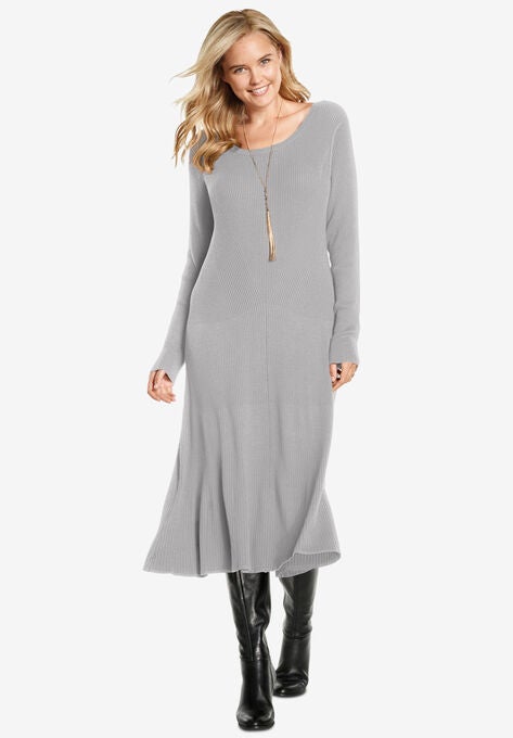 Rib Knit Sweater Dress, MEDIUM HEATHER GREY, hi-res image number null