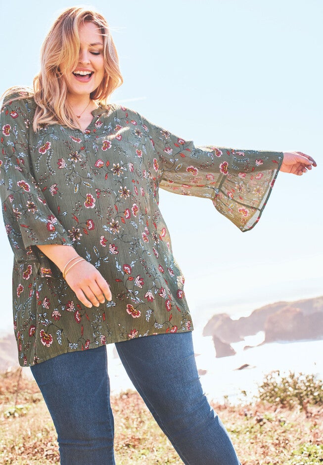 Gauze Bell Sleeve Blouse, , alternate image number null