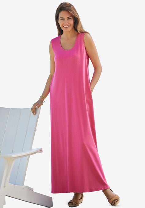 Sleeveless V-Neck Dress, RASPBERRY SORBET, hi-res image number null