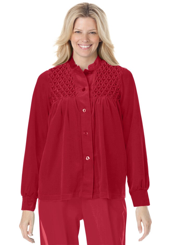 Smocked velour 25" bed jacket by Only Necessities®, , alternate image number null