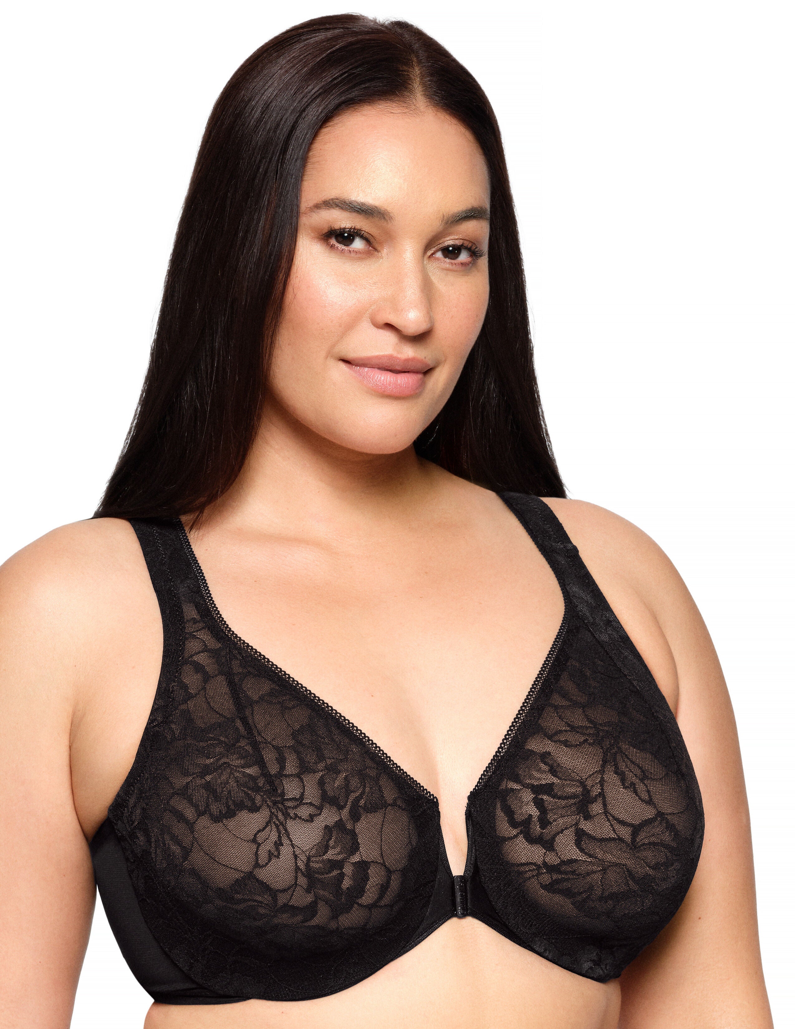Glamorise Lacey T-Back Front-Closure WonderWire Underwire  Bra 9246 (Women&#39;s & Women&#39;s Plus), SOLID BLACK, alternate image number 2