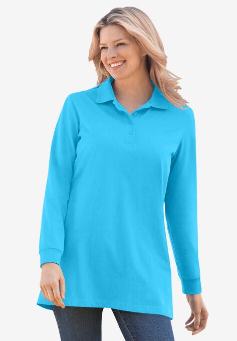 Long-Sleeve Polo Shirt, PARADISE BLUE, hi-res image number null