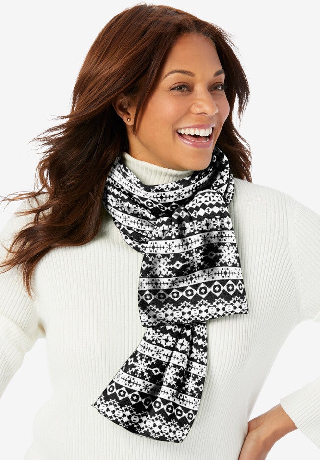 Fleece Scarf, BLACK FAIR ISLE, hi-res image number 0