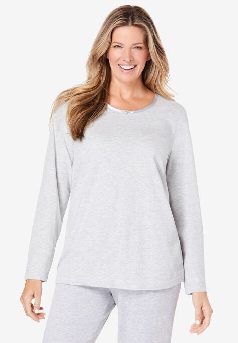 Satin trim sleep tee by Dreams & Co® , HEATHER GREY, hi-res image number null