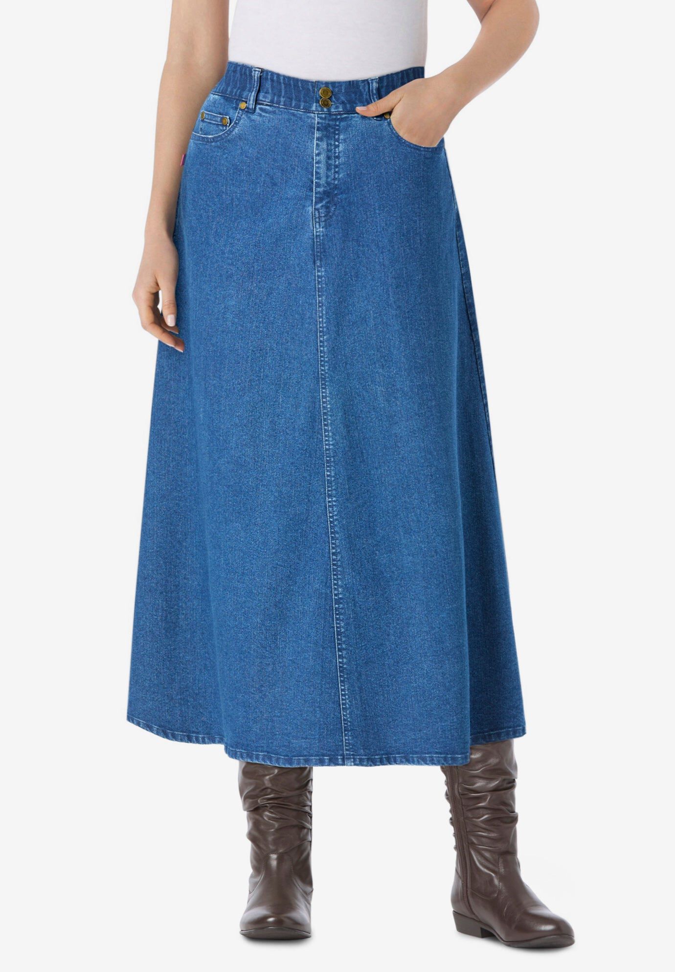 Secret Solutions&trade; Tummy Smoothing Maxi Skirt, MEDIUM STONEWASH, hi-res image number 0