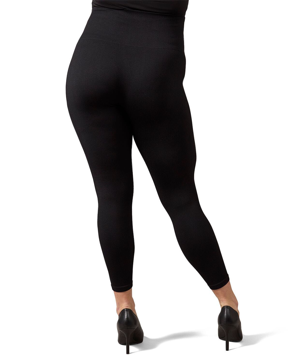 Women&#39;s Thin Ribbed High Waist Seamless Leggings, BLACK, alternate image number 2