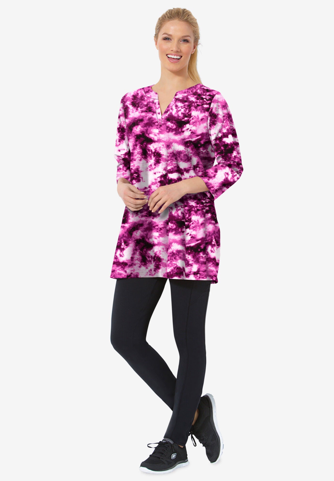 Three-Quarter Sleeve Notch-Neck Tunic, , alternate image number 4