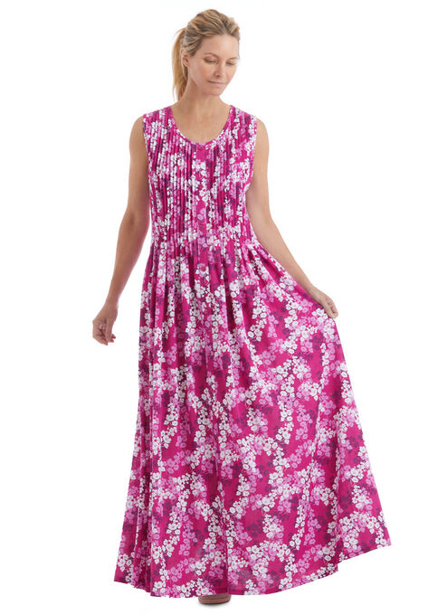 Pintucked Floral Sleeveless Dress, , alternate image number null