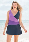 Colorblock Fit-And-Flare Swim Dress, PURPLE NAVY COLORBLOCK, hi-res image number null