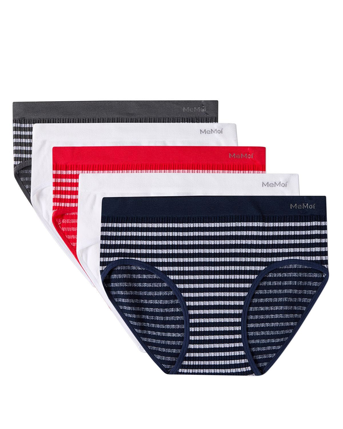 5 Pair Women's Seamless Striped Crinkle-Texture Ribbed Tag-Free Briefs, WHITE COLOR MULTI, hi-res image number 0